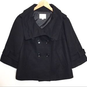 Ann Taylor Loft Black Crop Sleeve Trench Coat XS